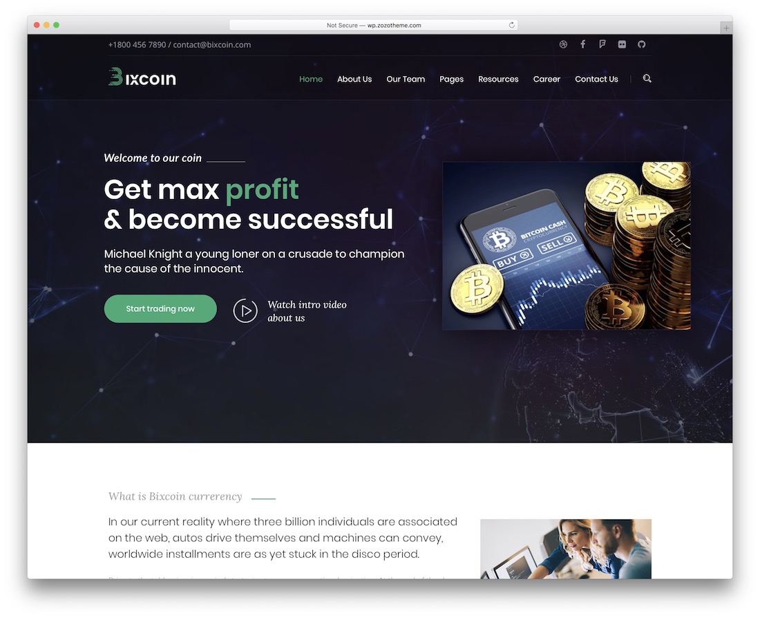 bixcoin cryptocurrency website template