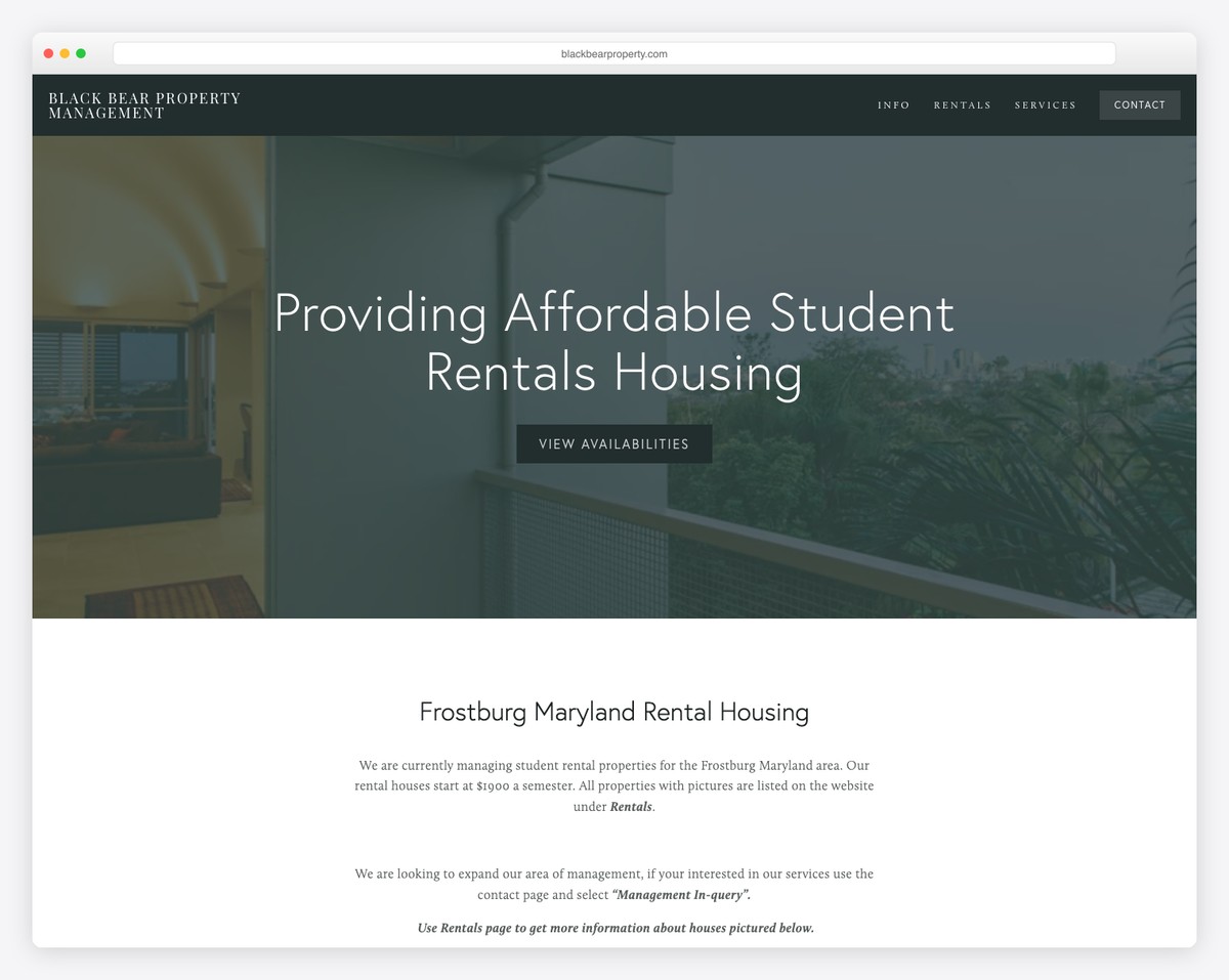 black bear property management website example
