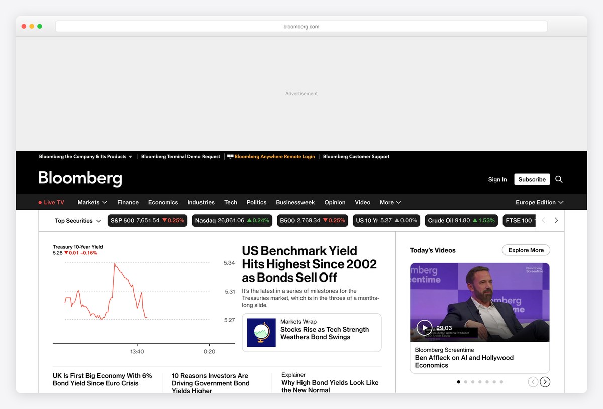 Bloomberg homepage design