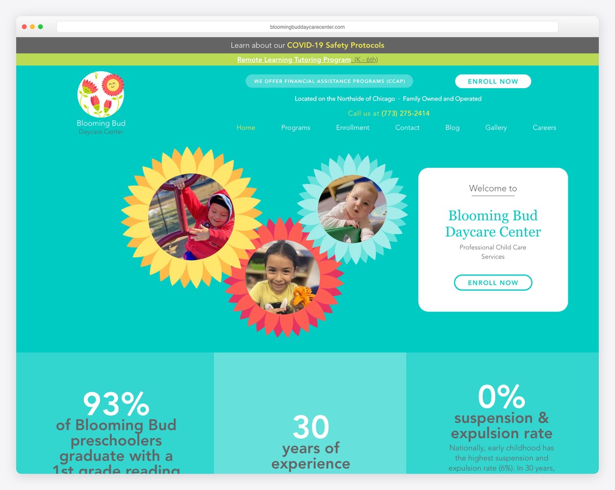 blooming bud daycare center website example