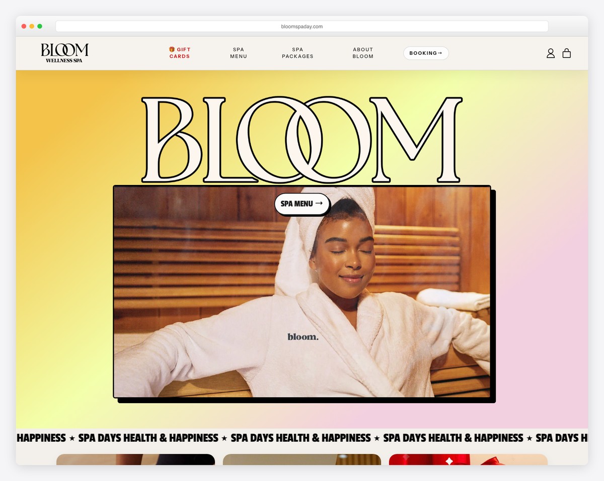 bloom wellness spa website example
