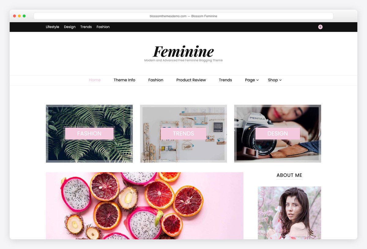 Blossom Feminine free lifestyle WordPress theme demo