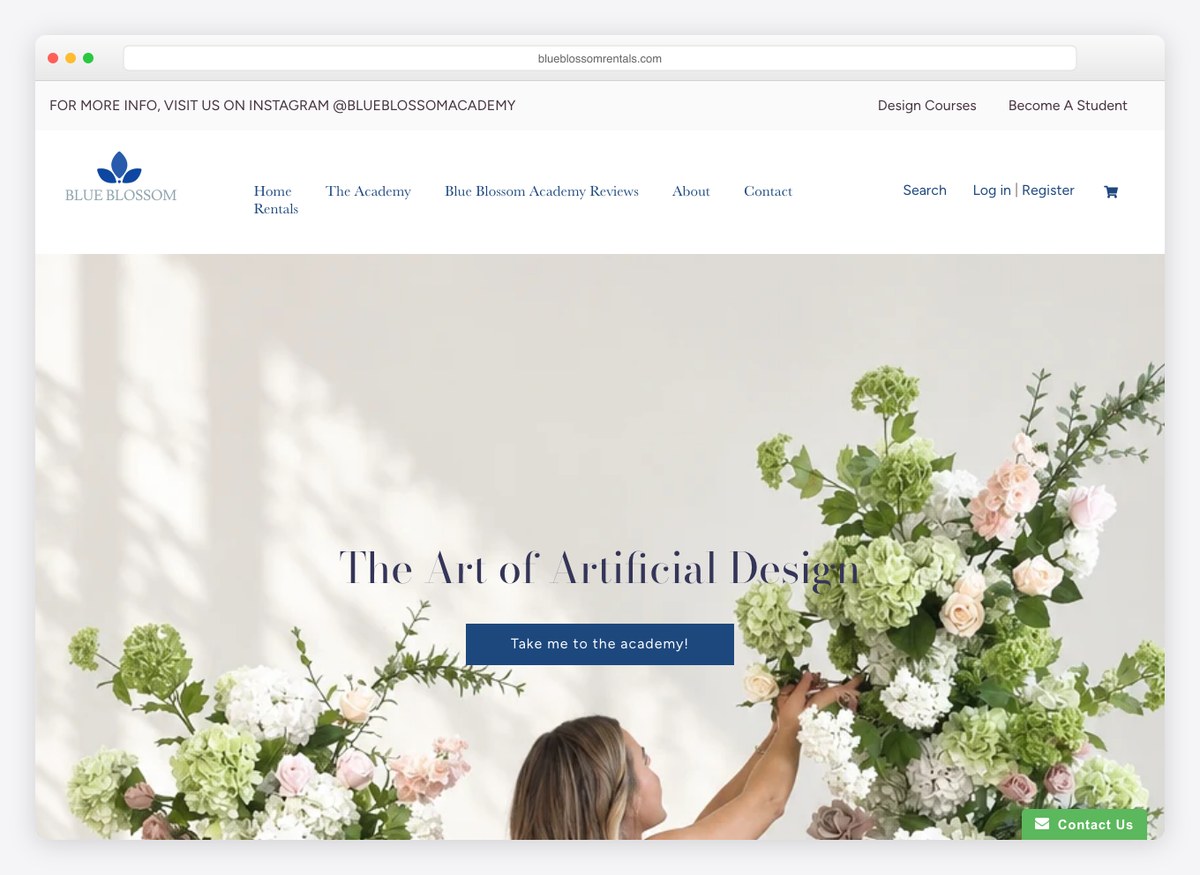 Blue Blossom Rentals event website homepage