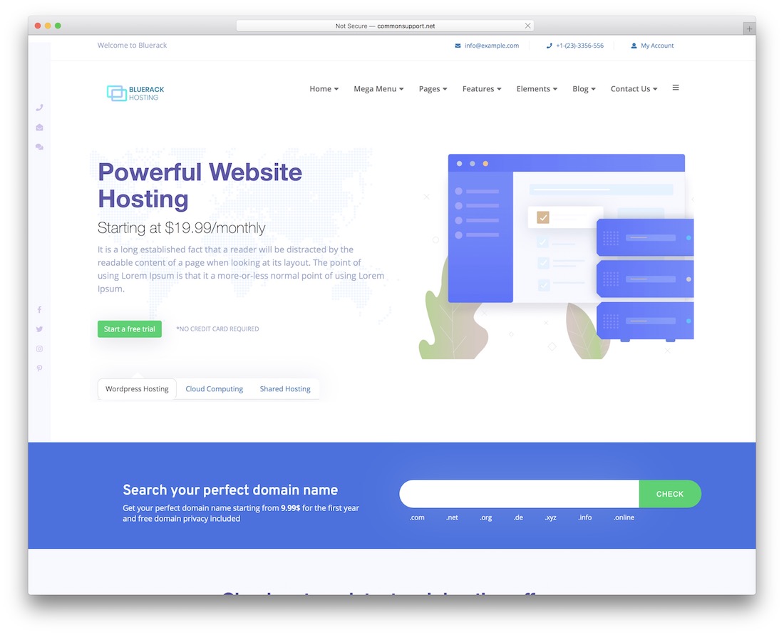 bluerack web hosting website template