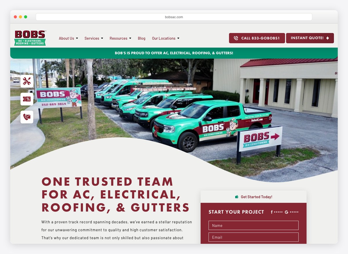 Bob’s AC HVAC website homepage