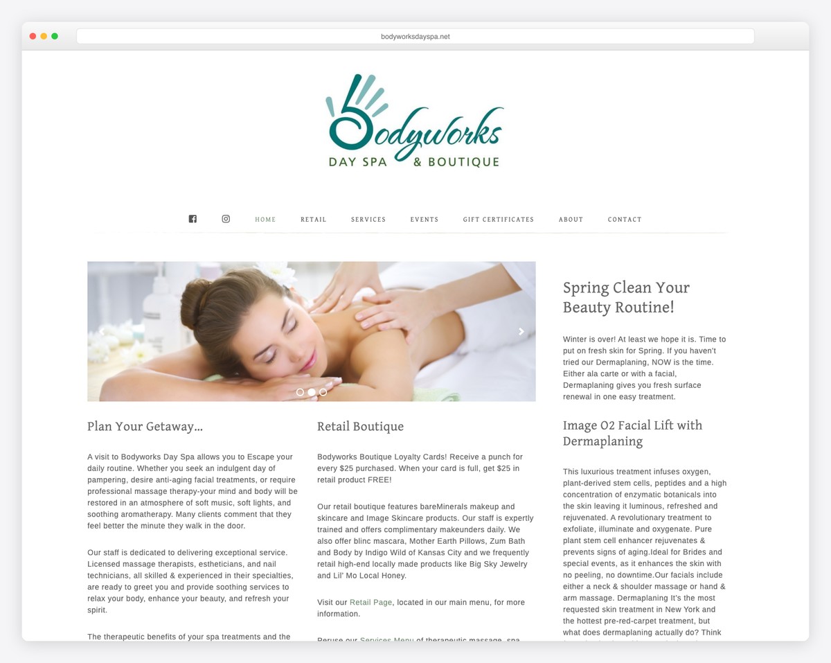 body beautiful spa website example
