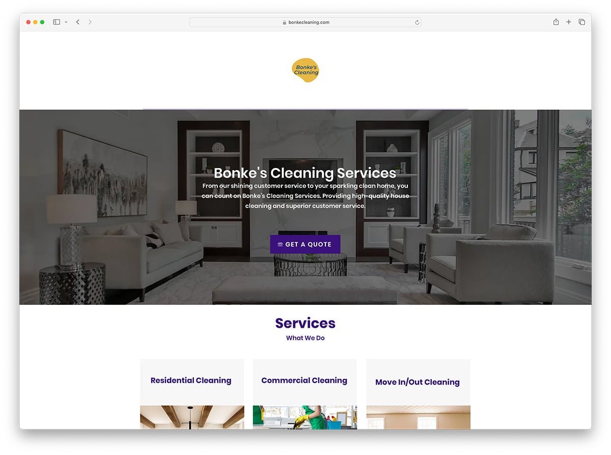 bonke cleaning company website made with Wix