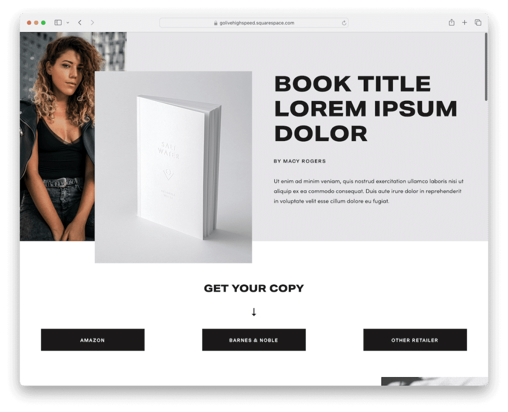 book page squarespace writer template