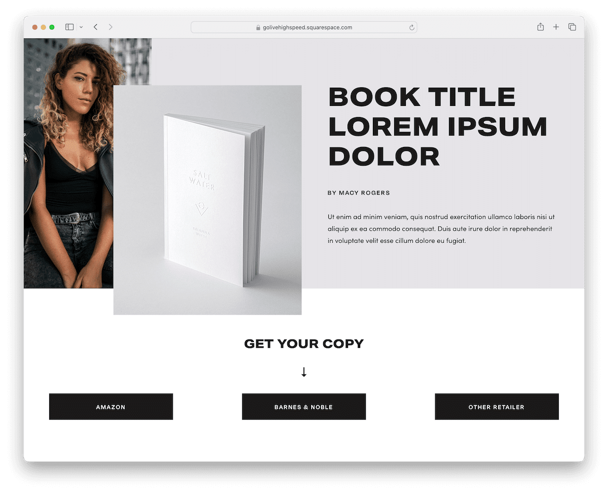 book page for Squarespace