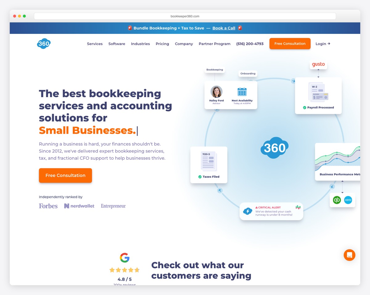 bookkeeper360 website example
