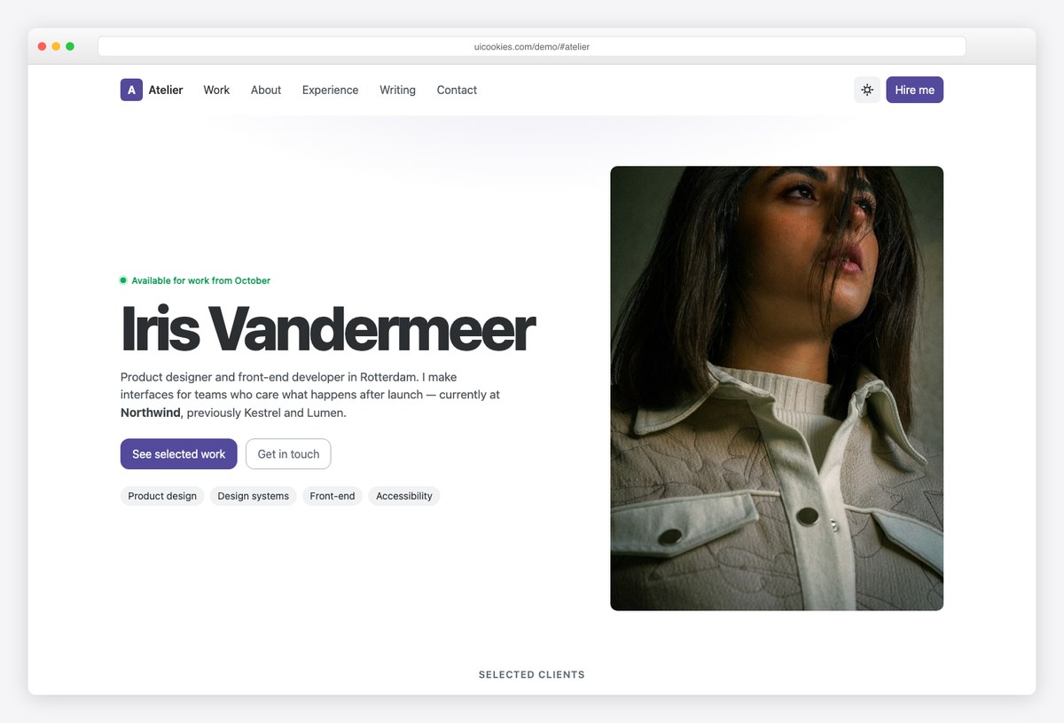 Atelier free Bootstrap 6 portfolio template for designers and developers