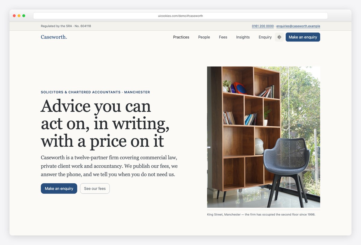Caseworth free Bootstrap 6 law firm and accountancy template with published fee table