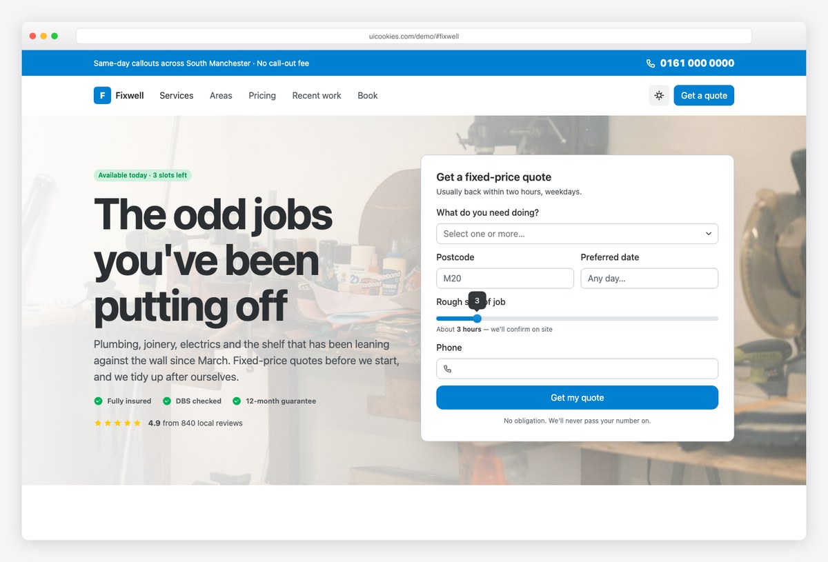 Fixwell free Bootstrap 6 handyman and home services template with quote form