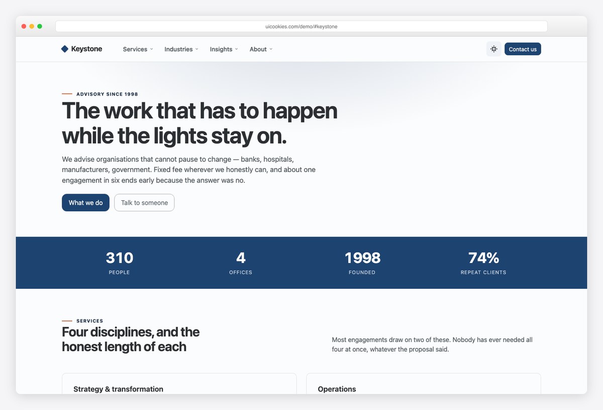 Keystone free Bootstrap 6 corporate business template with mega menu
