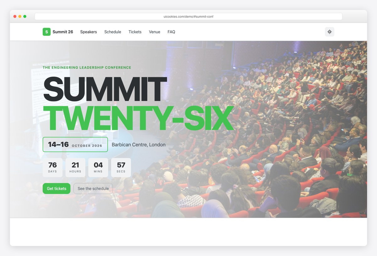 Summit free Bootstrap 6 conference template with countdown and schedule