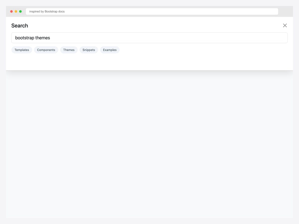 Top search overlay — full-width search input with five suggestion chips sliding down from viewport top