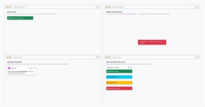 Grid of four free Bootstrap toast notification examples — success toast, critical security alert, avatar notification, and a stack of status notifications