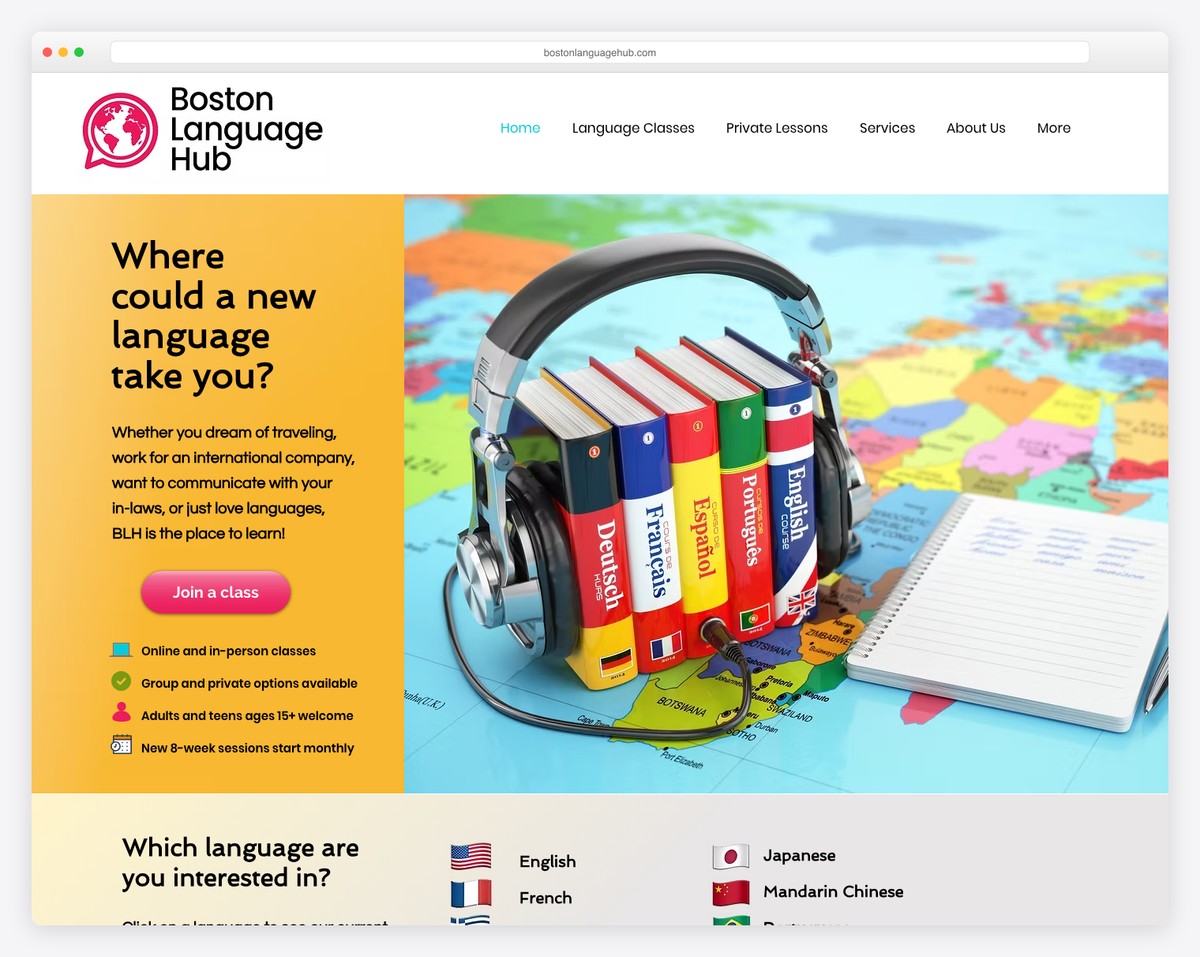 boston language hub website example