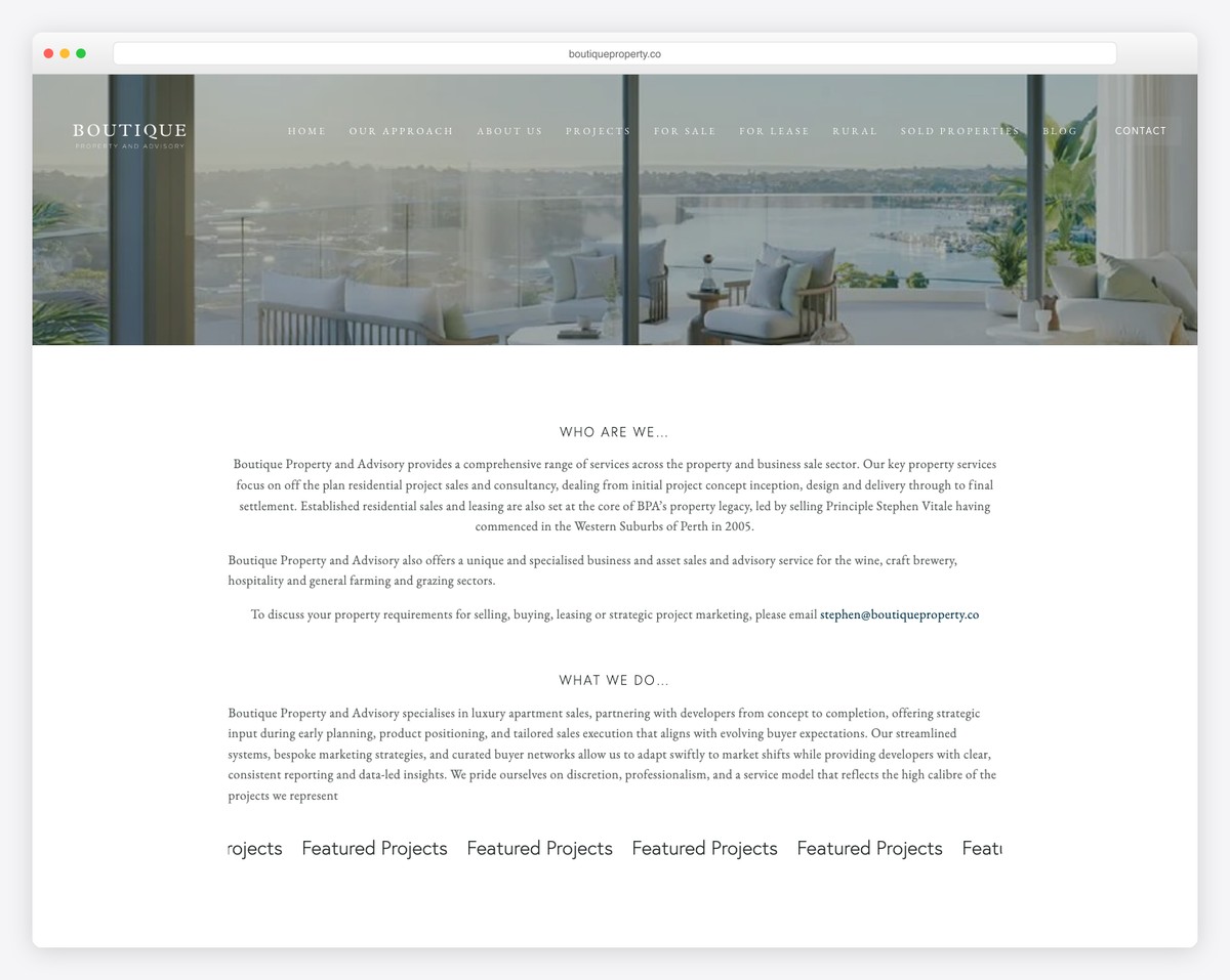 boutique property co. website example