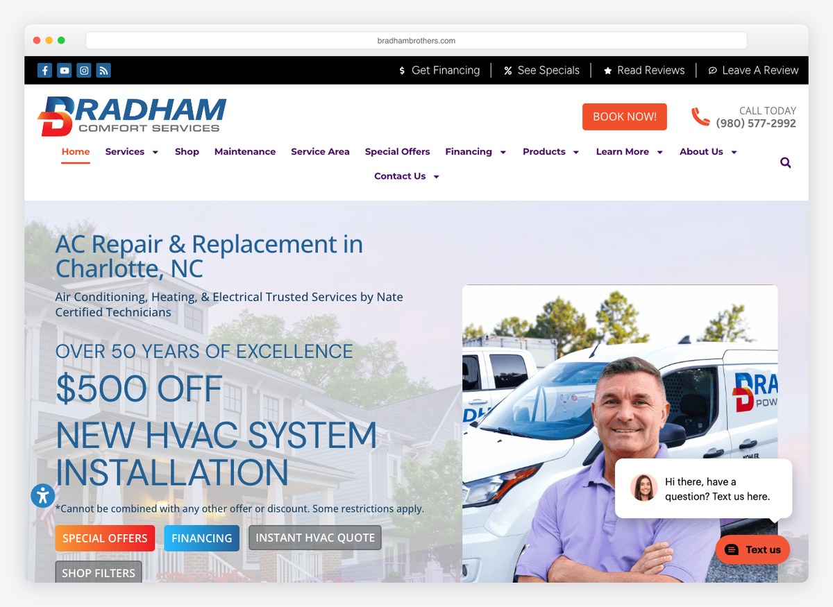 Bradham Brothers HVAC website homepage