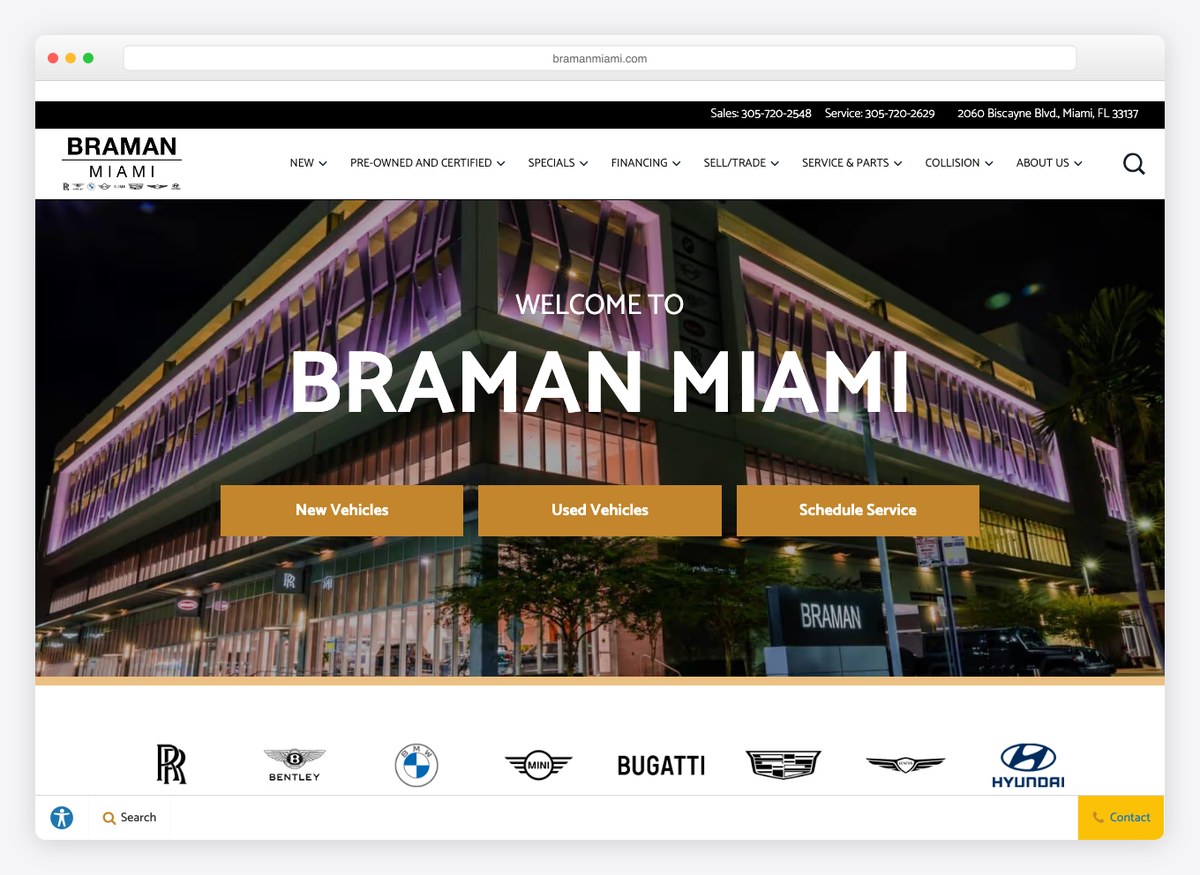Braman Miami car dealer website homepage