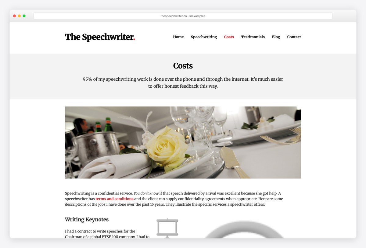 Brian Jenner's speechwriting Costs page