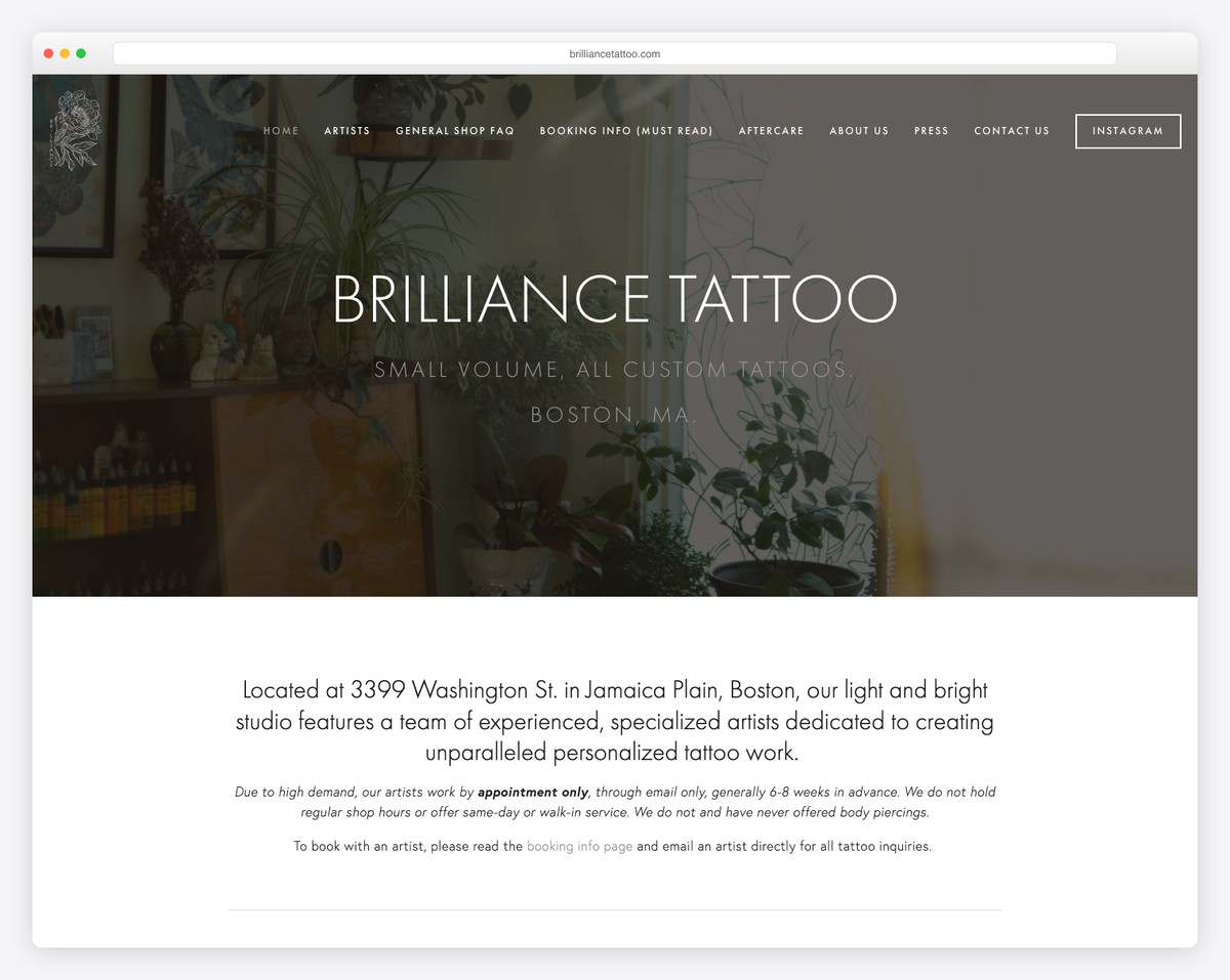 brilliance tattoo website example