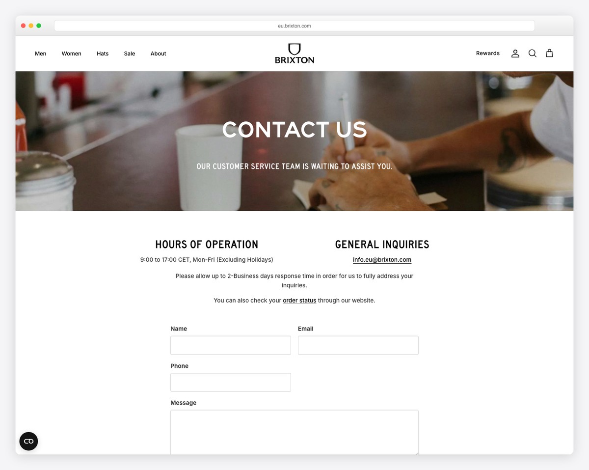 brixton contact us page