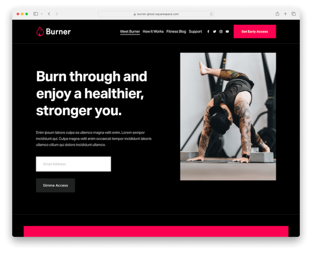 burner squarespace fitness template