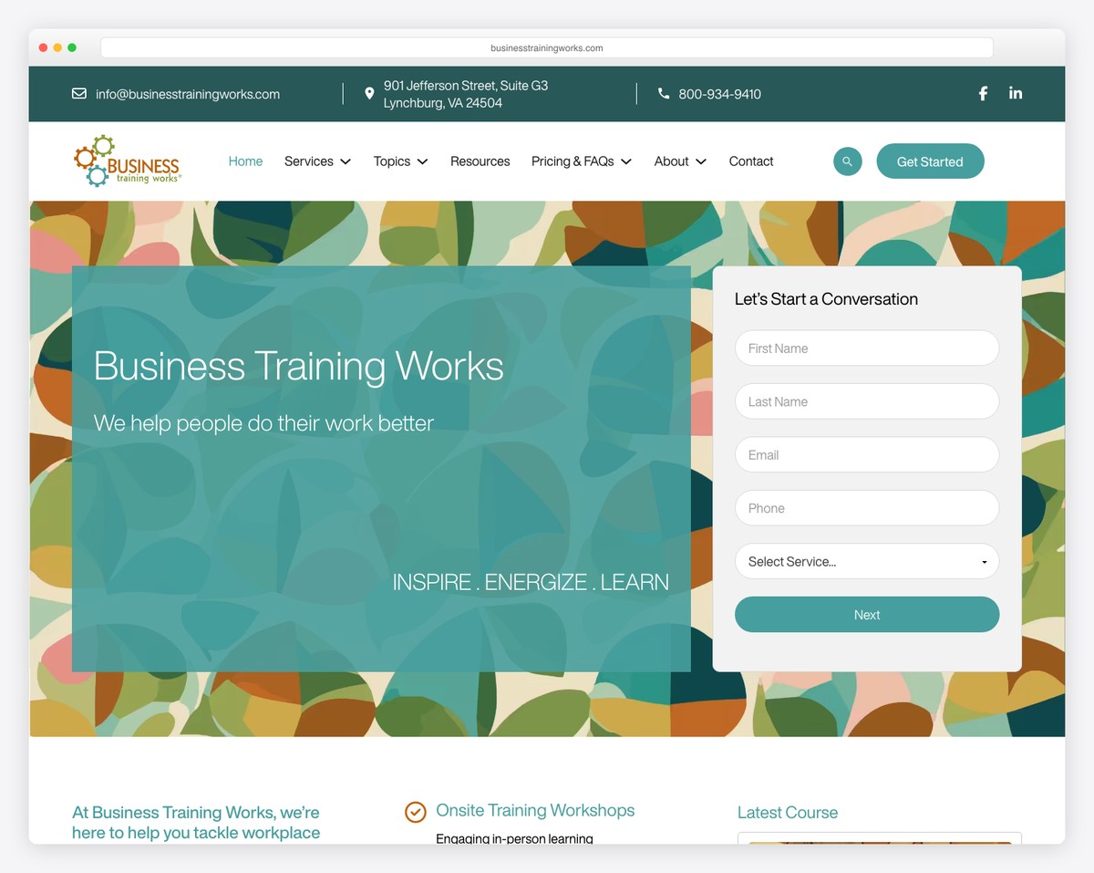 business training works website example