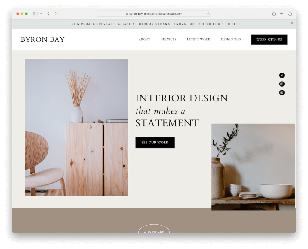 byron bay squarespace interior design template