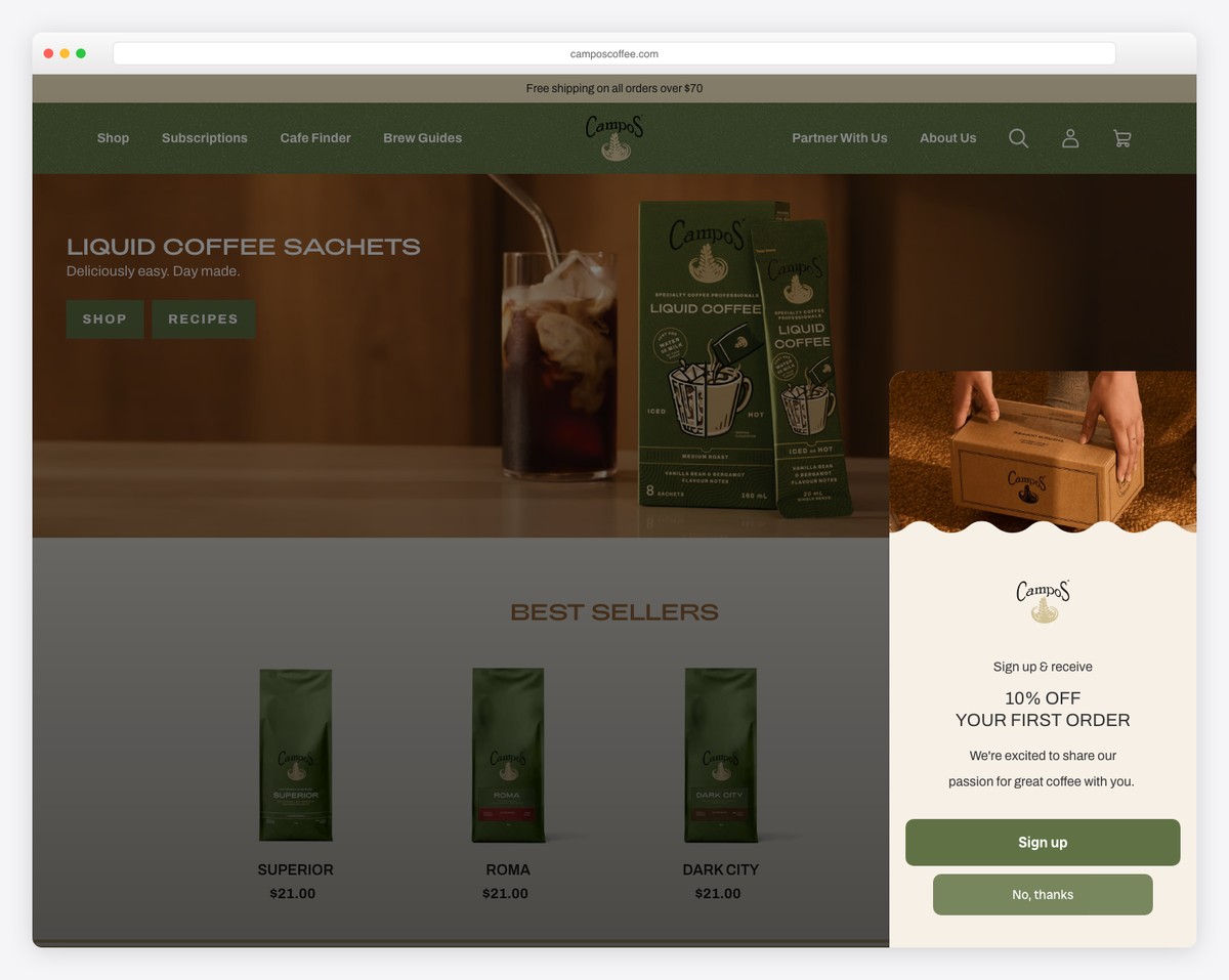 campos coffee website example