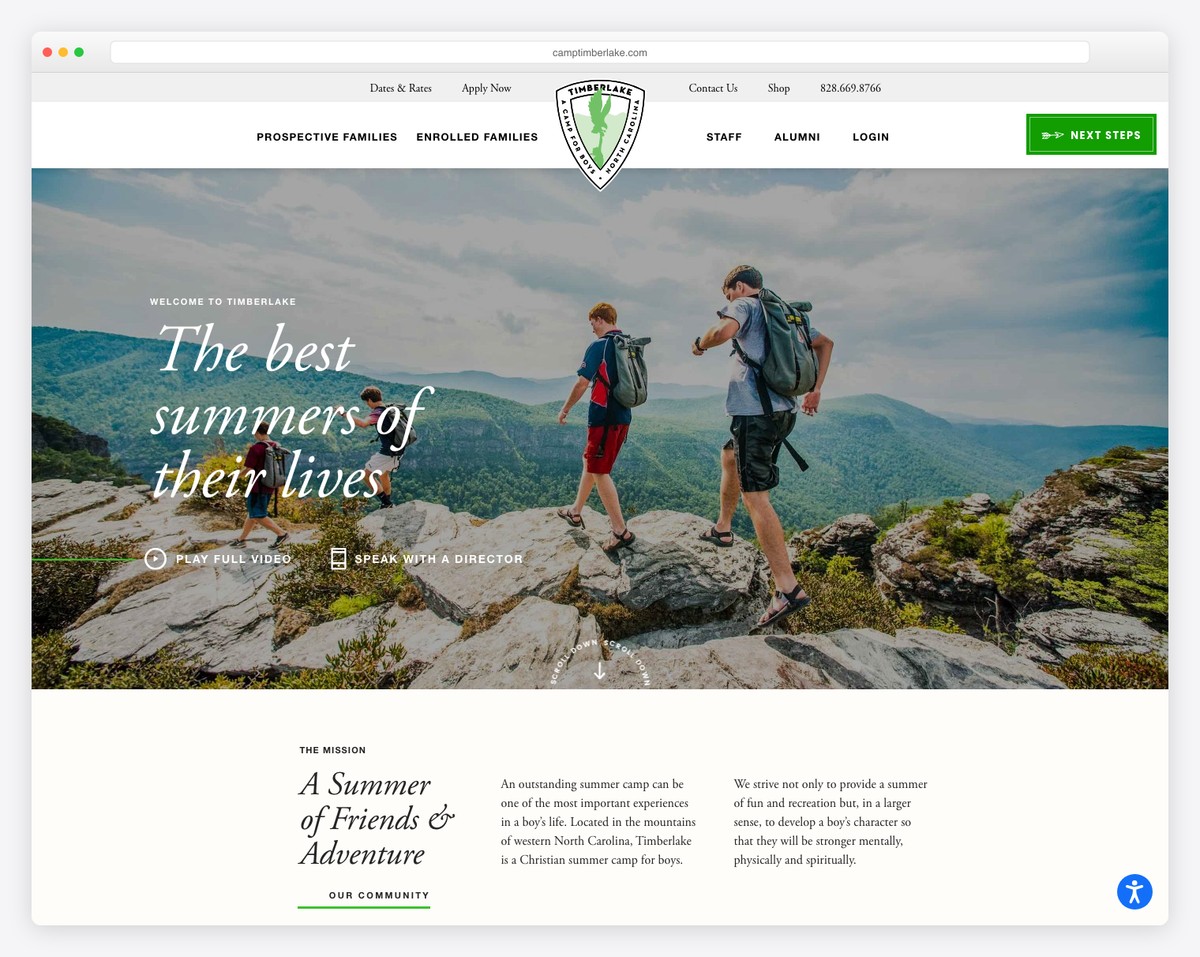 camp timberlake website example
