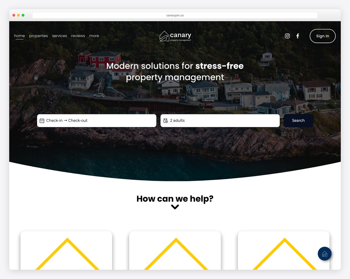 canary property management website example