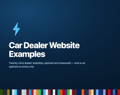 Car dealer website examples featured image with accent colours sampled from all twenty-nine sites