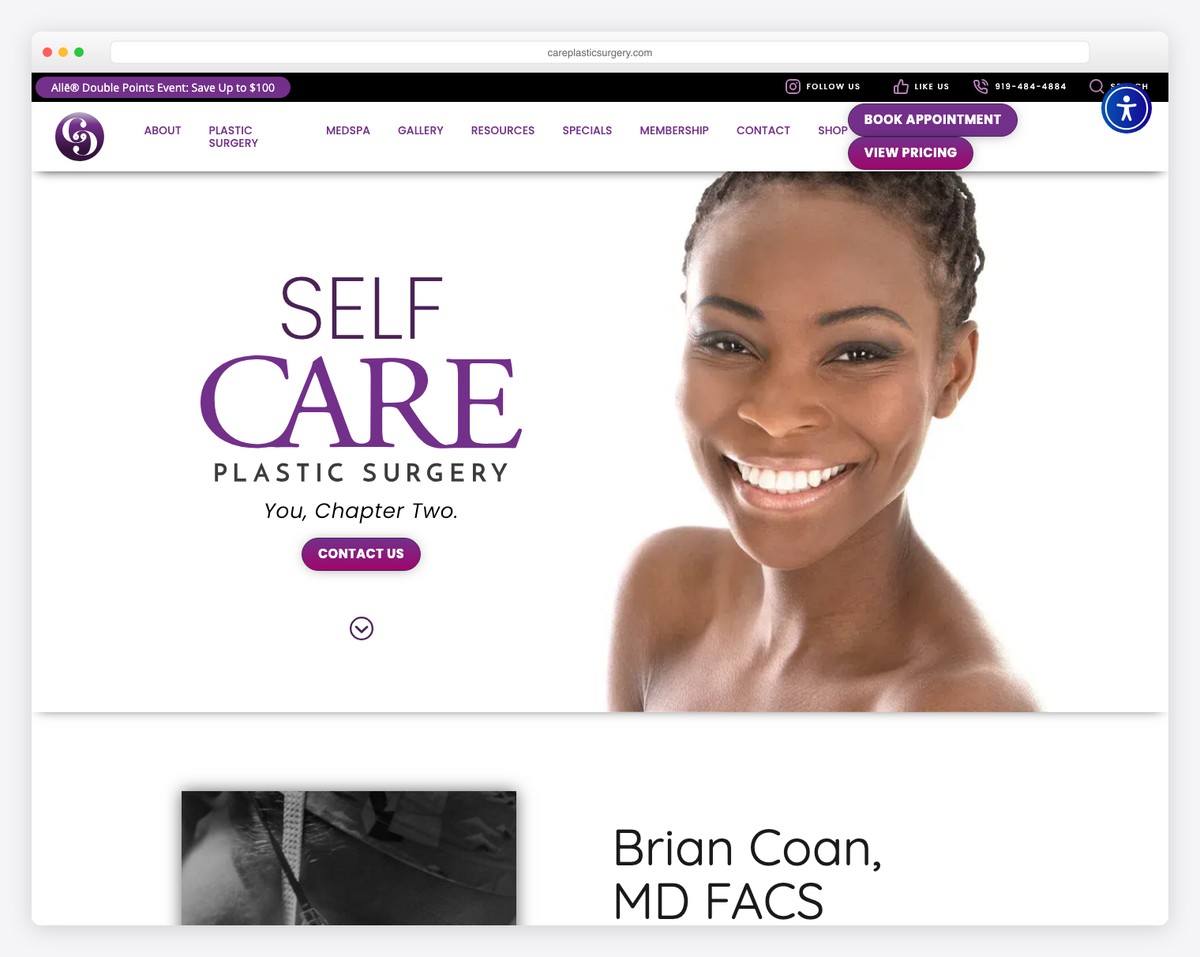care plastic surgery website example