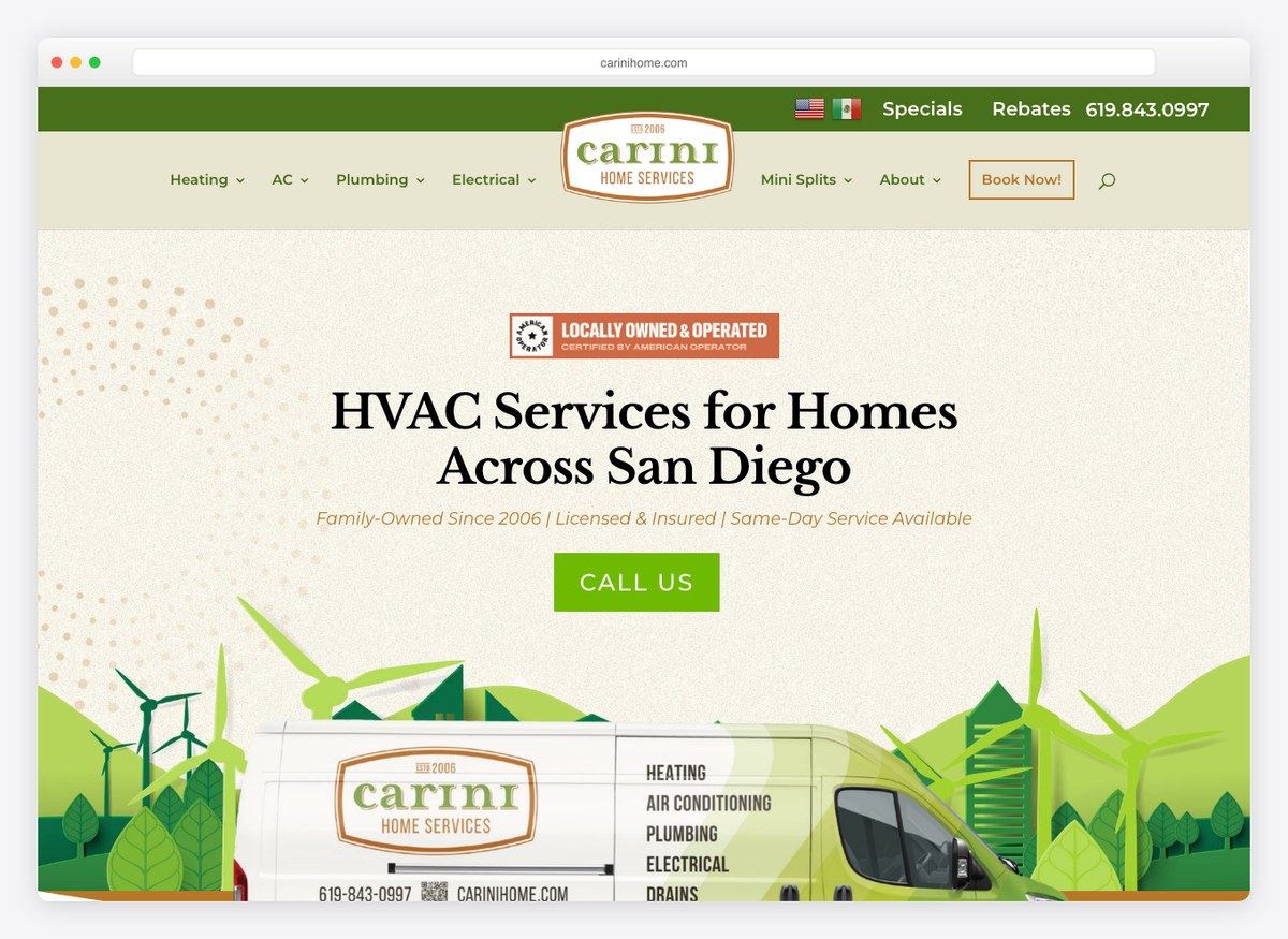 Carini Home Services HVAC website homepage