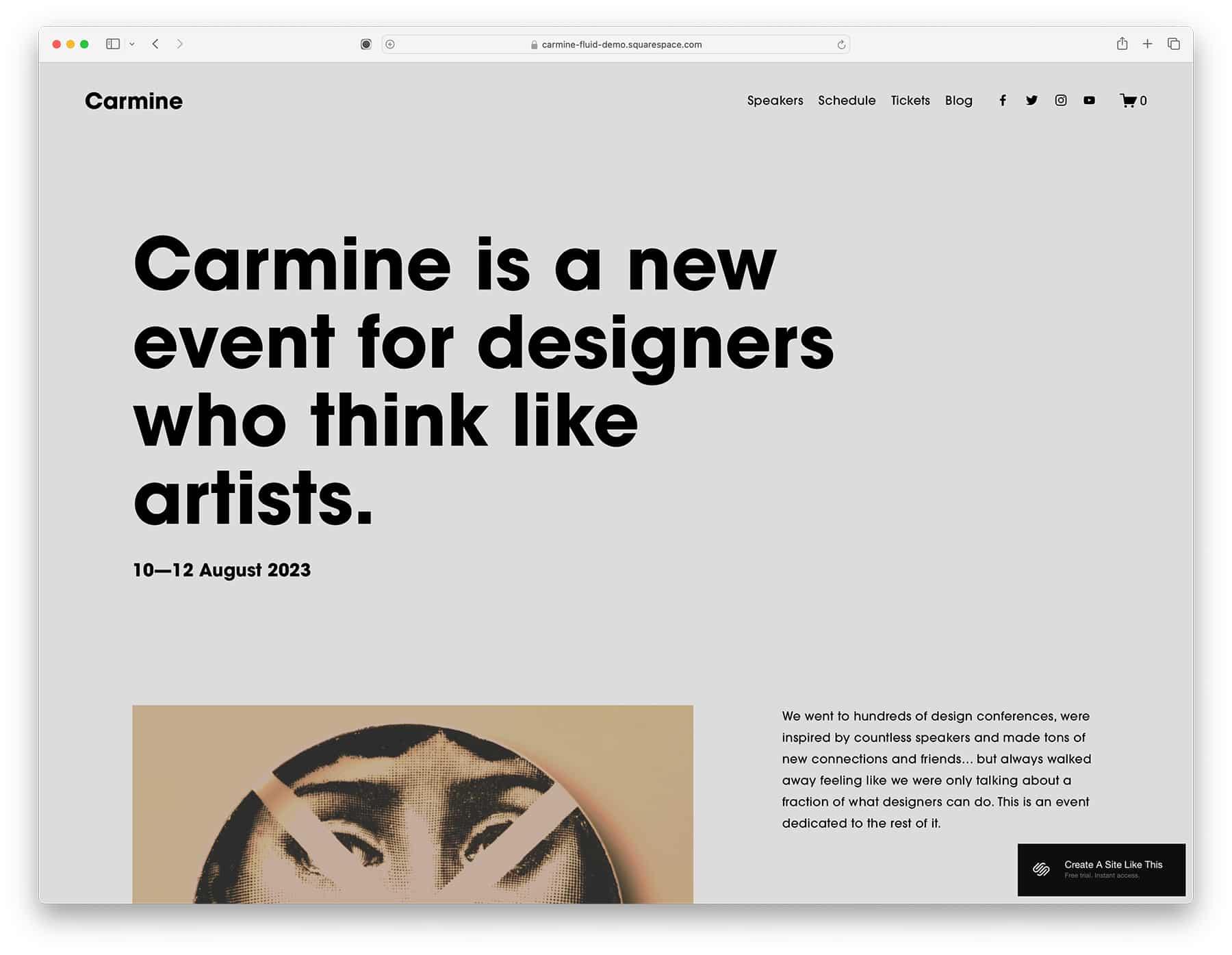 Carmine - event management website based on a template