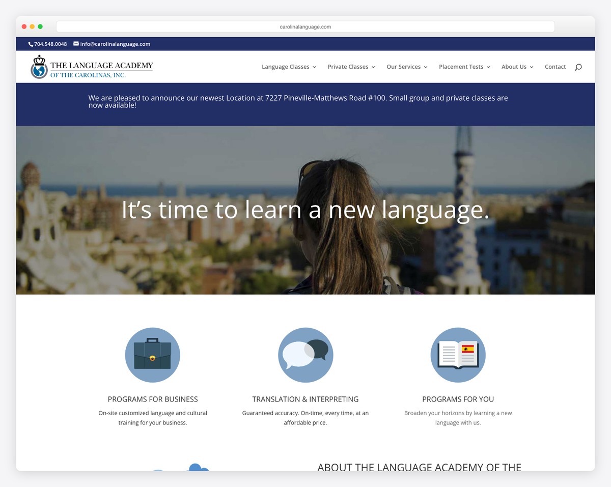 language academy of the carolinas website example