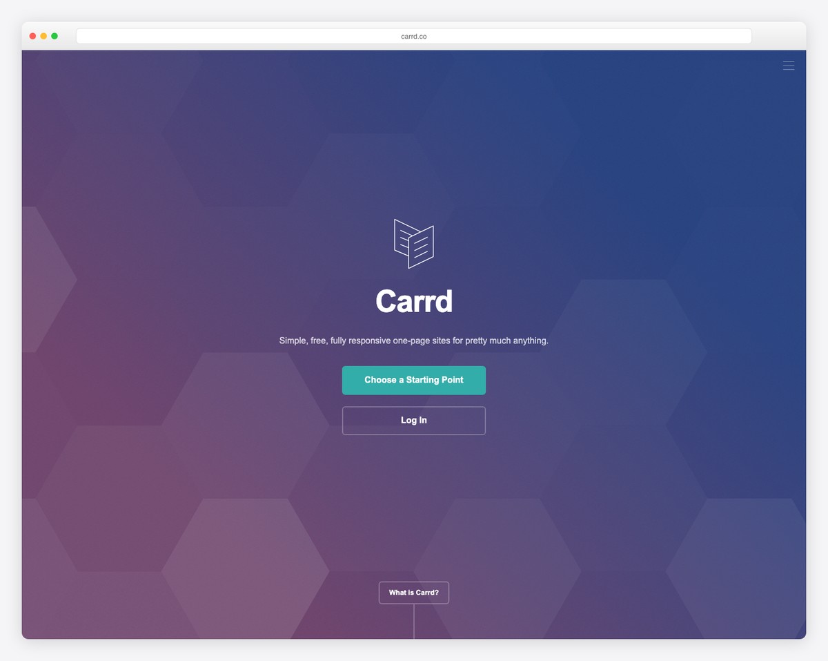 Carrd one-page website builder showing section-based editor with smooth scroll navigation