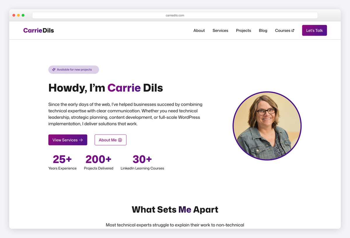 Carrie Dils WordPress portfolio website