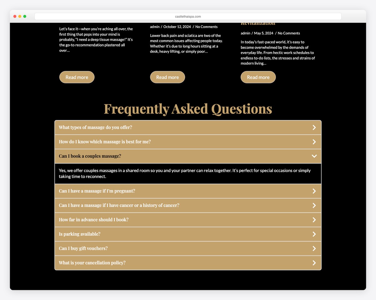 castle thai spa website example