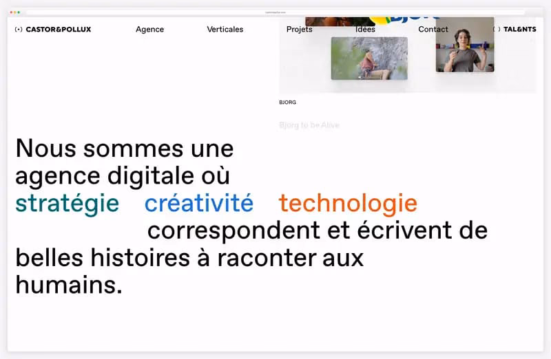 Castor & Pollux website animation: eye cursor and project collage on scroll