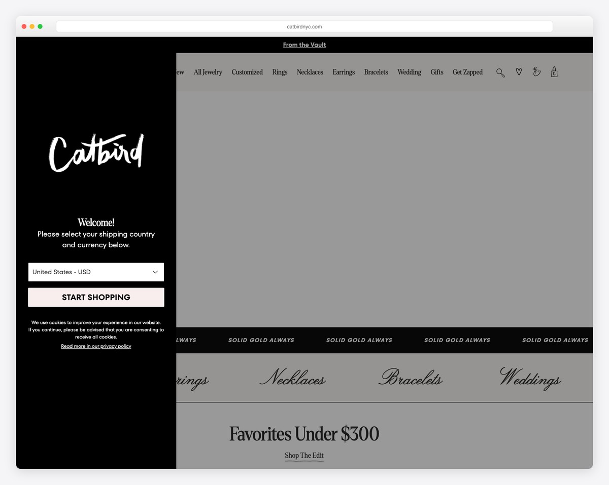 Catbird NYC jewelry website