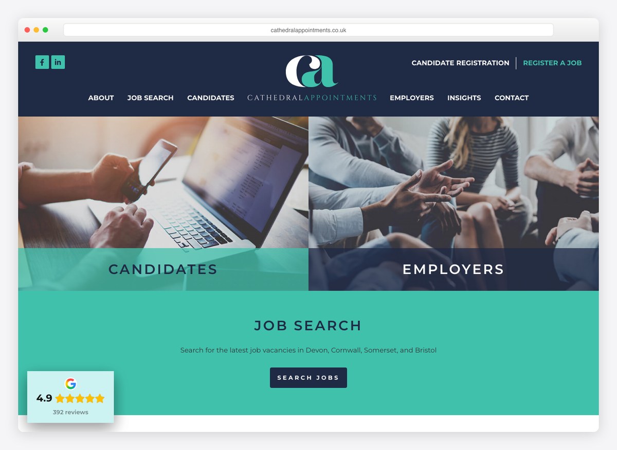 Cathedral Appointments recruitment website homepage