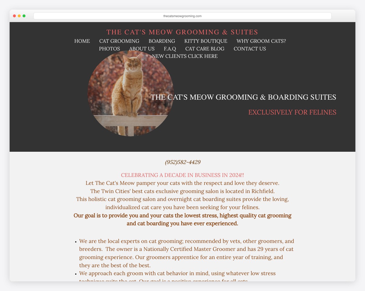 the cats meow grooming website