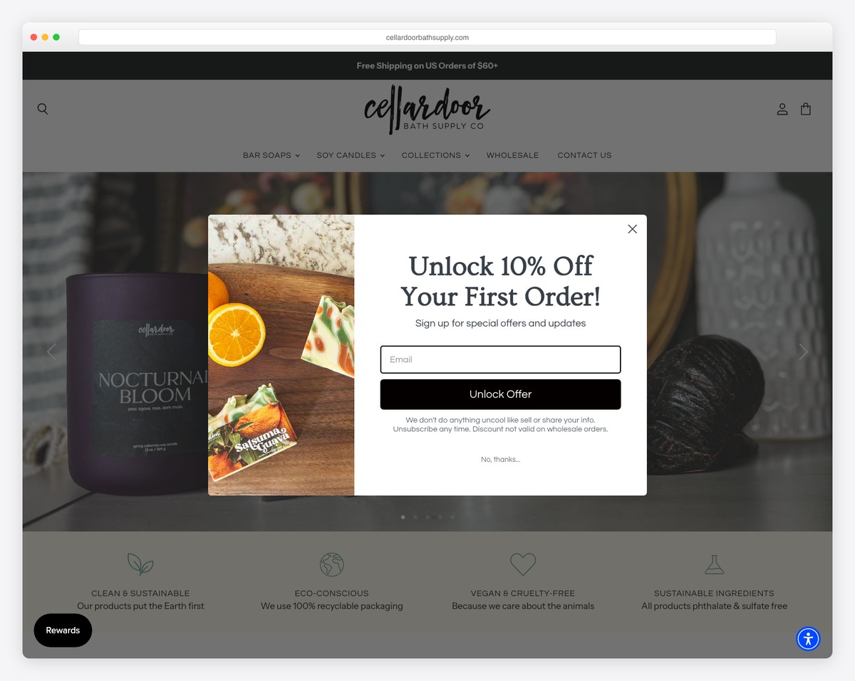 cellar door bath supply co. website example