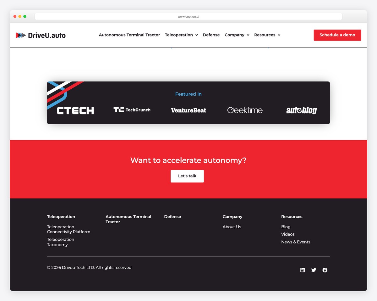 Ception AI website footer with modern design and CTA
