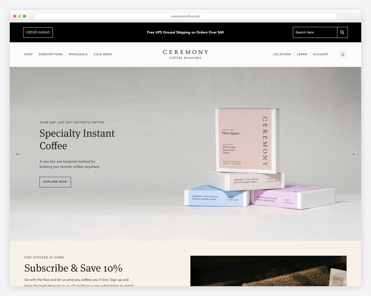 ceremony coffee roasters website example
