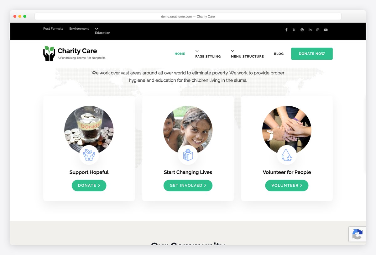 Charity Care free fundraising WordPress theme demo